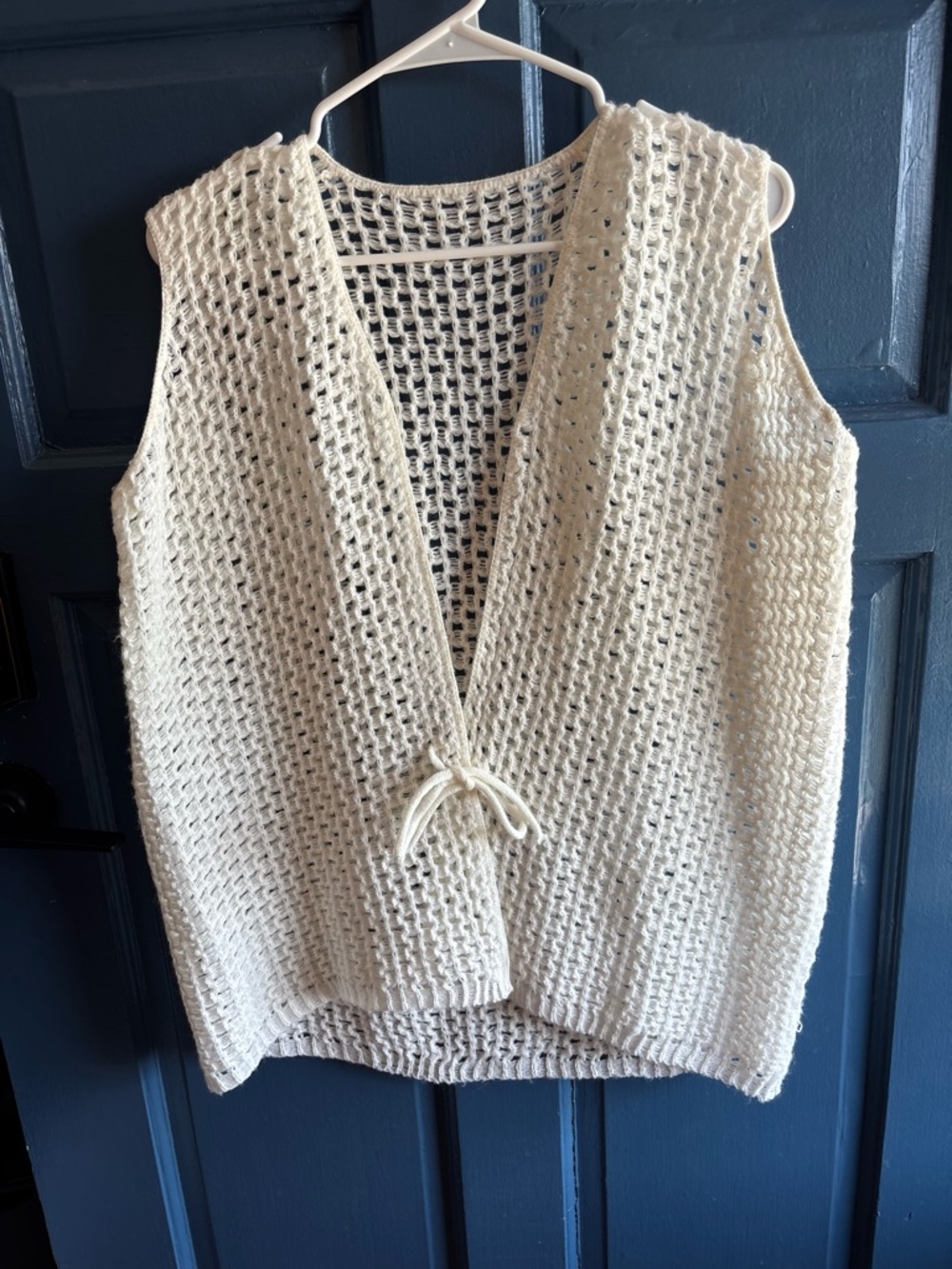 Handmade Crochet Open-Weave White Vest